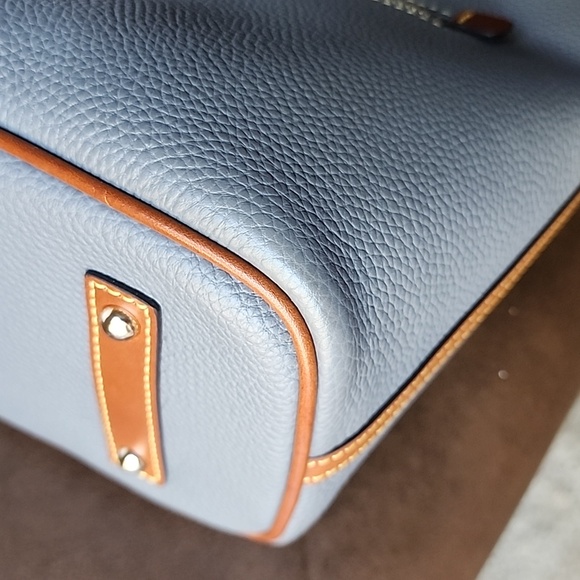 DOONEY & BOURKE Grey Pebbled Leather Two Handle Tote Bag with Tan Leather Trim - Picture 10 of 16